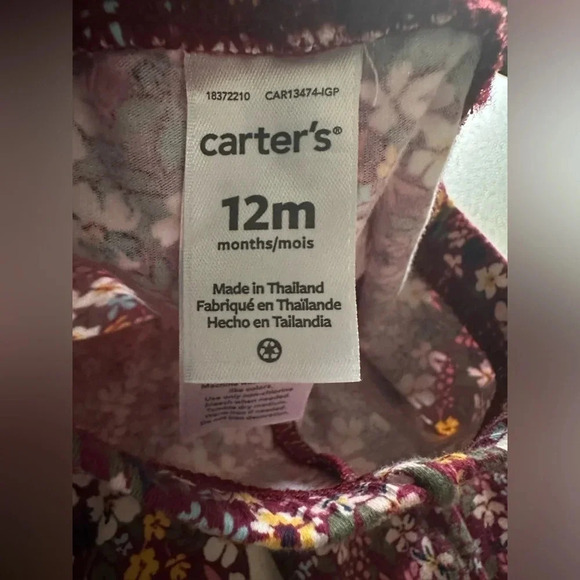 Carters Baby Girls 2,Pc. Tunic and Floral,Print Leggings Set 12 months - Picture 4 of 4